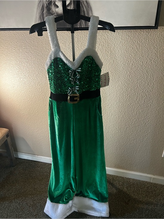 Pants - Green Sequin Elf Holiday Dress with Faux Fur Trim
